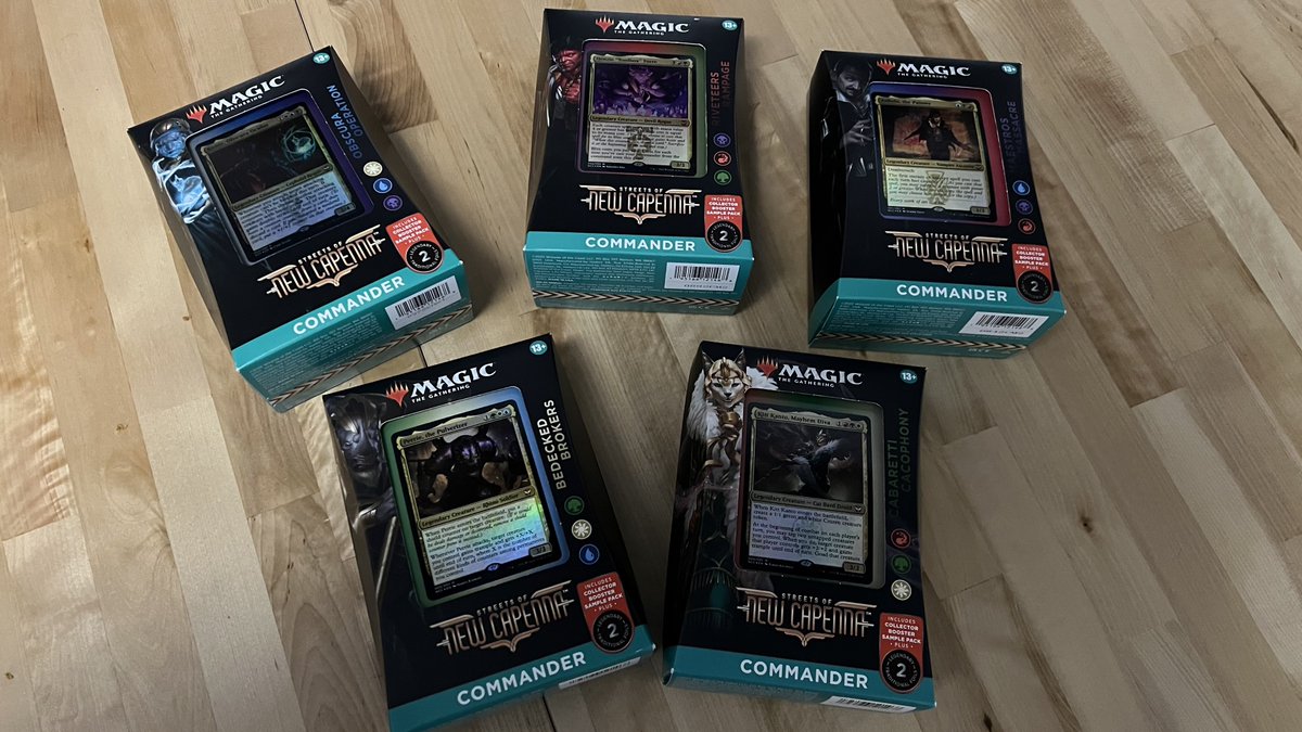 kingdoms_tv's tweet photo. 🥂Giveaway🕴
Check out our new Streets of New Capenna commander episode and then win one of these decks by:

🐲 Following @kingdoms_tv 🐱
🐦 Like and retweet this tweet 😈

(The winner will be chosen on our May 12th #edh stream. Additional giveaways on our YouTube) https://t.co/VY31Rww1nV