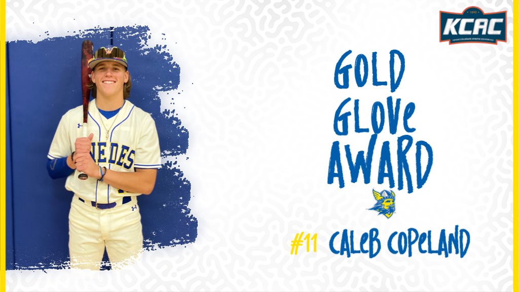 SwedesBaseball's tweet photo. Congratulations to our center fielder sophomore @Caleb_Cope11 on being selected to the All-KCAC Gold Glove Team. Finished the year with a fielding percentage of .988 converting 81 putouts out of a possible 84 chances. #RockarStockar https://t.co/z7Ebg6UJrl