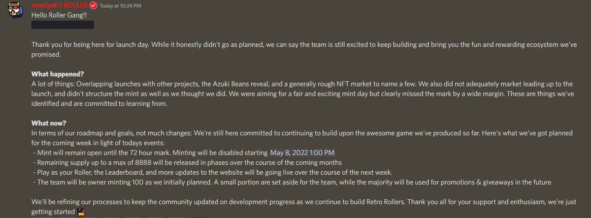 RetroRollersNFT's tweet photo. In regards to our mint! We are aware of the current market saturation, hype mints etc. 

Here is how we are going about it:
- Minting will end May 8, 2022 at 1 PM EST. (72h from mint)
- Remaining supply up to 8888 will be released in phases.

More info on discord and below 👇

❤️ https://t.co/Uj112H30Yn