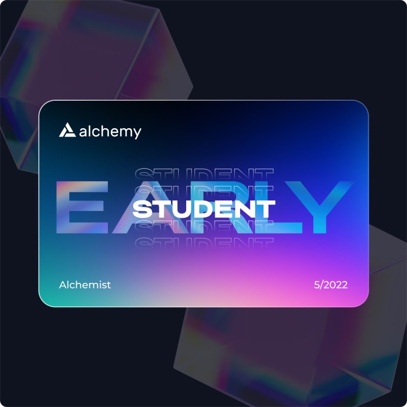 DrDapps's tweet photo. Got my “Web3 Early Student Card” 🪪

Ready to start my 10 week Solidity &amp; Web3 journey with @AlchemyPlatform @VittoStack https://t.co/TtpmBUmUsF
