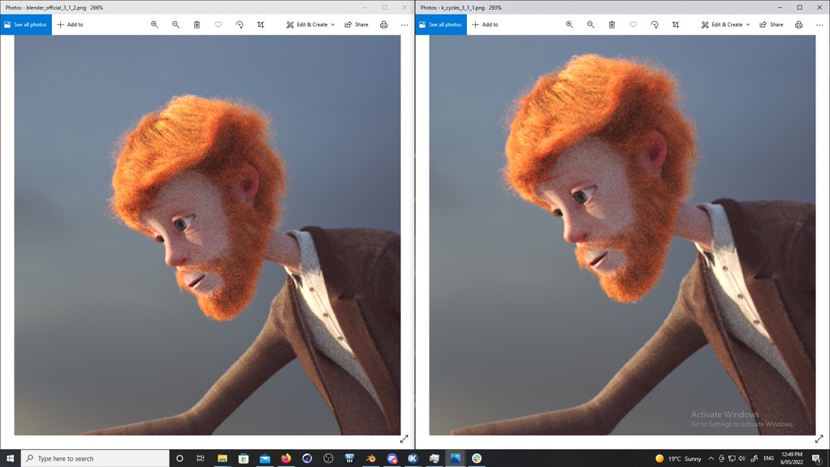JamesHCrowther's tweet photo. Following up on previous tweets about #b3d and k-cycles, here's a close up of Victor showing the noise

Left #blender 3.1.2
Right k-cycles 3.1.1

Looks the same to me, how 'bout you?

#b3d #3drendering #3drender #blendercycles #3dart https://t.co/pQDja2yco1