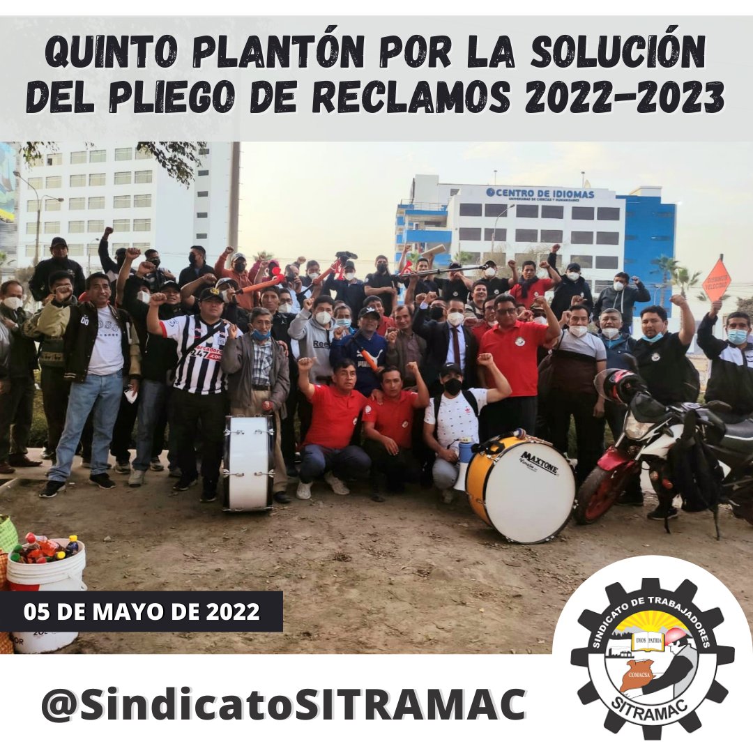 FETRIMAP_CGTP's tweet photo. SINDICATO COMACSA EN LUCHA, quinto plantón por la solución del pliego de reclamos 2022-2023

FETRIMAP #CreandoPoderSindical 

#CGTP #MTPE https://t.co/D8Y5EKjnRE