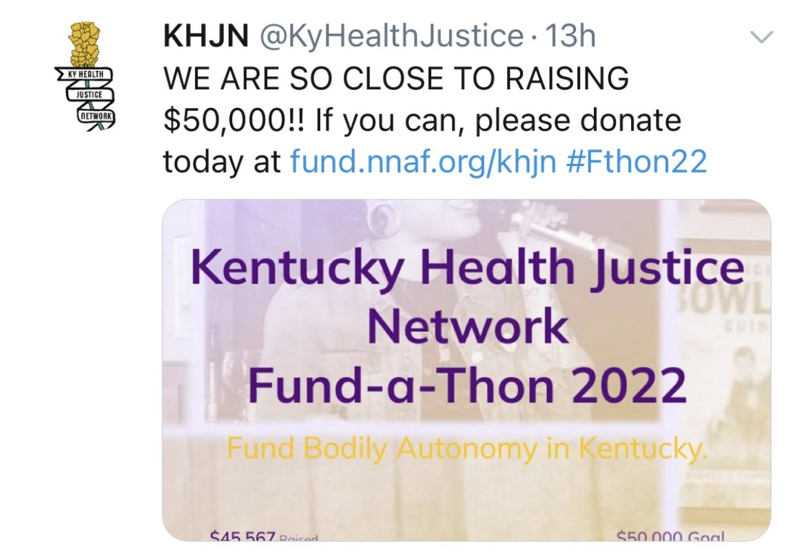 Aggressively PRO choice like me? Please donate to my beloved <a href="/KyHealthJustice/">KHJN</a> so we can continue to provide gender affirming support &amp; financial aid to people seeking abortion! Every dollar gets used to the max impact. It the end of our annual fund drive! fund.nnaf.org/khjn