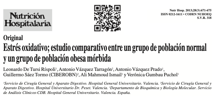 Les persones amb excès de pes, tenen estrès oxidatiu considerat patològic. L' #obesitat és una malaltia i calen aquest tipus d'estudis per centrar la cura i el tractament.
