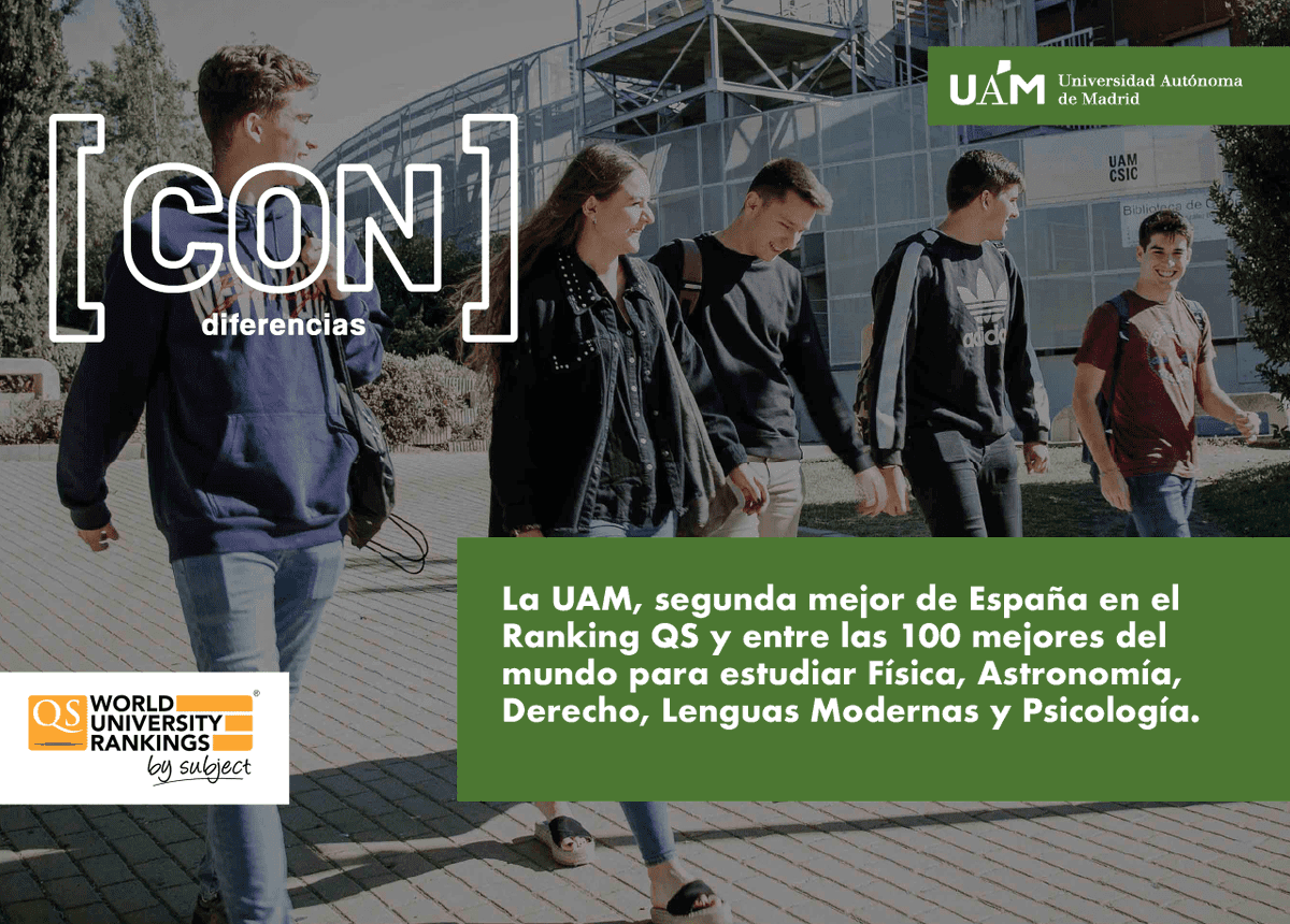 UAM_Madrid's tweet photo. 🎓La #UAM figura entre las cien mejores del mundo en las disciplinas de Física y Astronomía, Derecho, Lenguas Modernas y Psicología.
Además, es la 2ª mejor de España y 1ª universidad de Madrid del Ranking QS 22 (@TopUnis).
#CONdiferencia #CONUAM
➡️https://t.co/s8Wbcivlw4 https://t.co/1bkhHztXqt