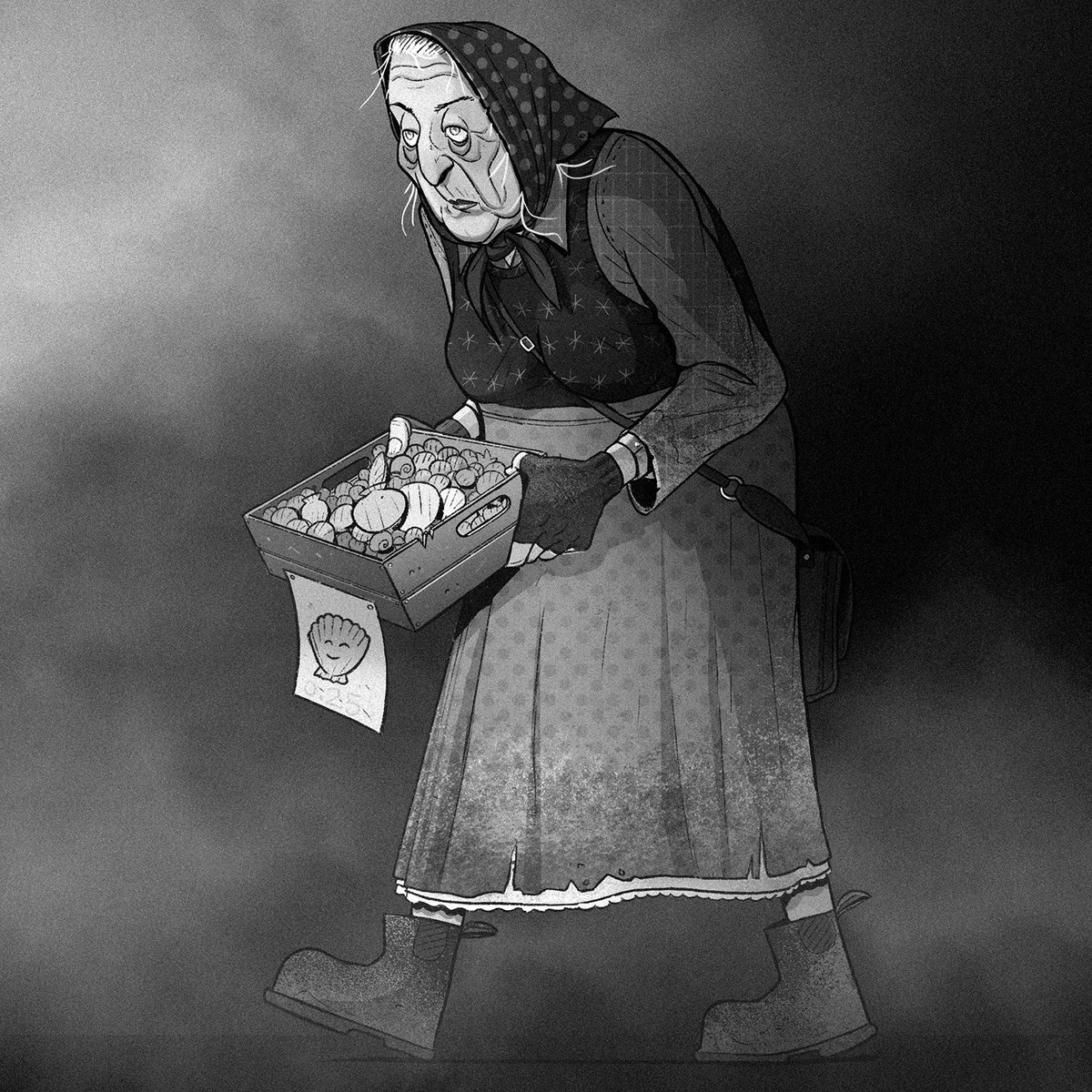 Seadogslab's tweet photo. 🐚 Grey Lizzie’s hair went grey overnight when her husband was lost at sea. She earns a living gathering shellfish along the shore, selling them in the pubs of Seadog.

🤑 Is it her who killed Clasper Johns for the bounty? 

☠️ With food poisoning?

☝️ Get a hint on the discord https://t.co/ruOIL0U4NL
