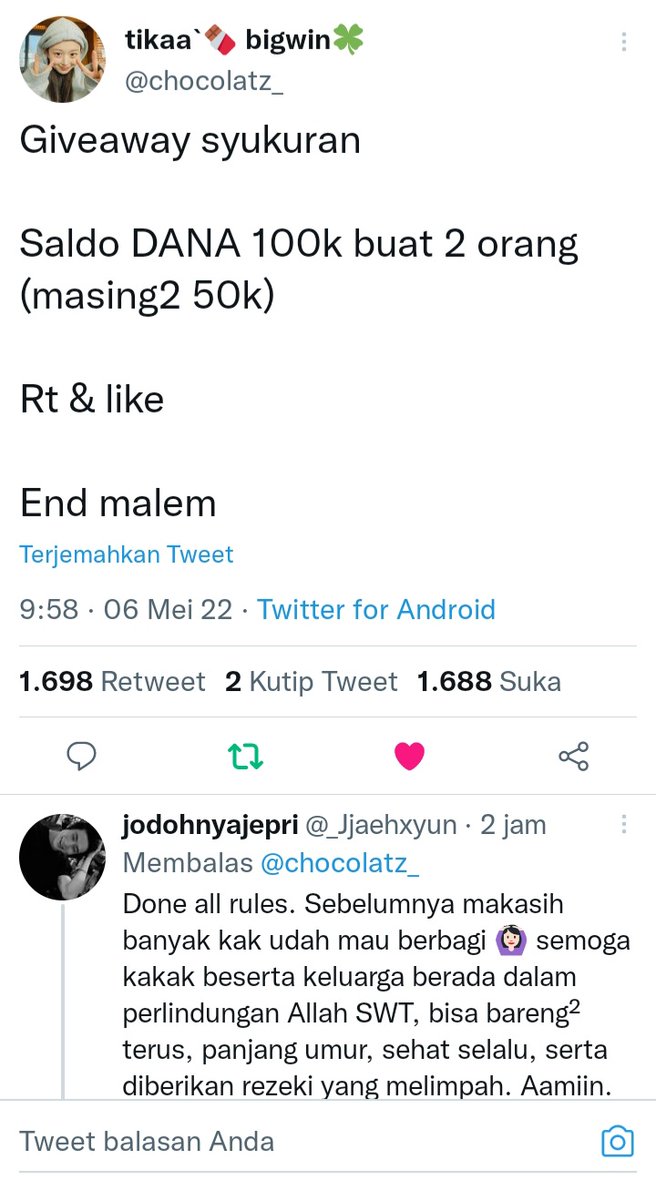 Chocolatemagn's tweet photo. @chocolatz_ @preennzoon Done kaa!
Bismillahirrahmanirrahim,semoga aku menang
makasih ya kak udh ngadain GA ini, walaupun gtw dpt atau engga ttp berterimakasih, semoga rezeki nya lancar &amp; sehat selalu,aamiin...
Semoga menang mau belii lipp serummm hehhe https://t.co/xtfIwpJIaw