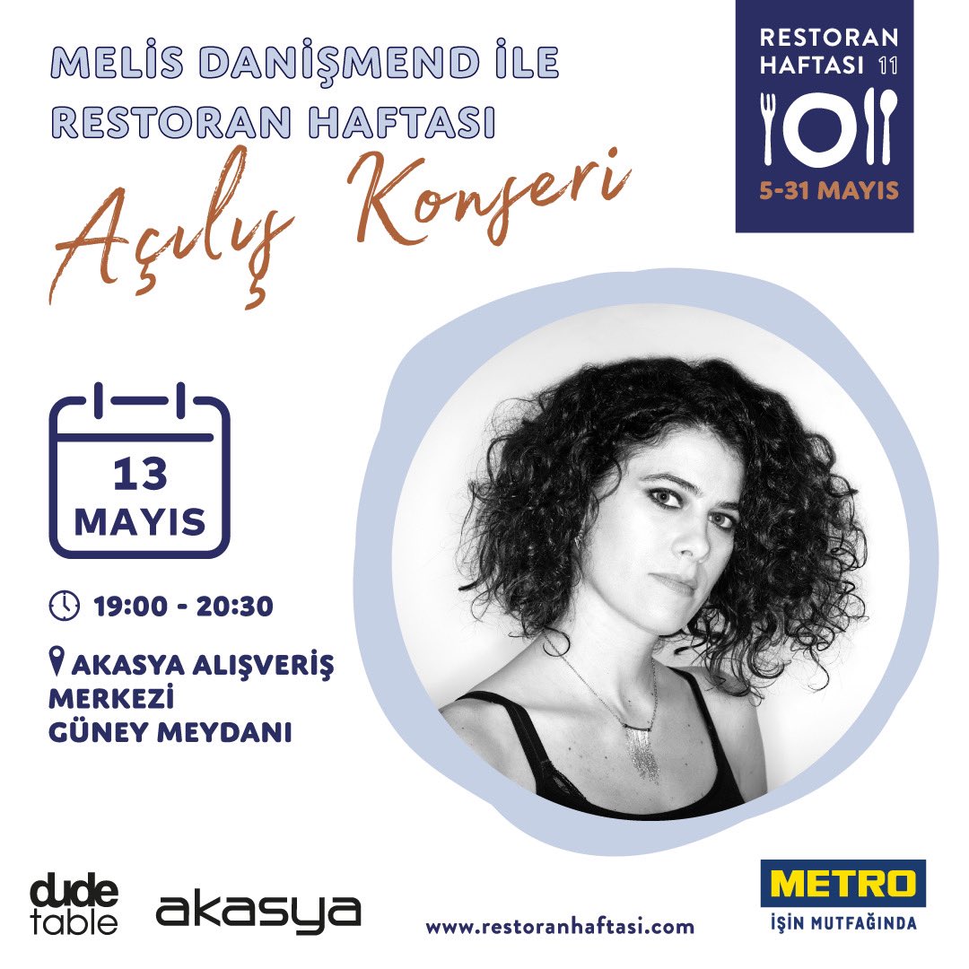 akasyaacibadem's tweet photo. 🎤Müziğin tadını doyasıya çıkaracağınız,sesiyle ruhunuzu besleyecek Melis Danişmend konseri, Restoran Haftası kapsamında 13 Mayıs’ta Akasya’da!Baharı coşkuyla karşılamak için herkesi konserimize bekliyoruz. 🎶🙌
⏰Saat: 19.00 - 20.30
📍Yer: Güney Meydan
🎟️ Konserimiz ücretsizdir. https://t.co/VcfYIfxxpH
