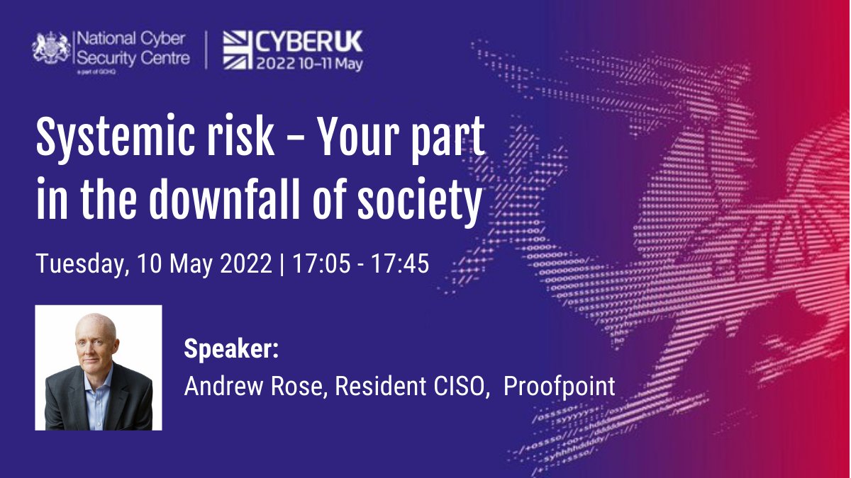 proofpoint's tweet photo. Are you attending #CYBERUK22? Be sure to stop by Proofpoint's stand (A26) and join our 10 May #workshop, hosted by Resident #CISO, Andrew Rose, to discuss the delicate nature of society, and its cyber dependencies. @CYBERUKevents @NCSC

Full programme ➡️ https://t.co/C9Wzpj27j1 https://t.co/Cfytc5xltZ