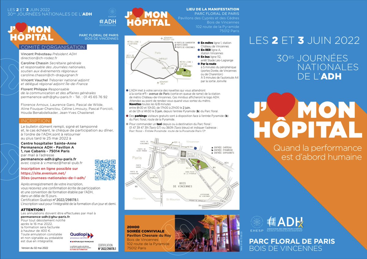 L_Adh's tweet image. 🚨🔜30es JOURNÉES NATIONALES de @L_Adh

🏥IL EST ENCORE TEMPS DE VOUS INSCRIRE !

🗓️les 2 et 3 juin 2022 au Parc Floral de Paris : J’❤️MON HÔPITAL #PerformanceHumaine #JaimeMonHôpital

📁PROGRAMME DÉTAILLÉ : adh-asso.org/2022/05/03/les…

📝INSCRIPTION : site.evenium.net/30es-journees-…