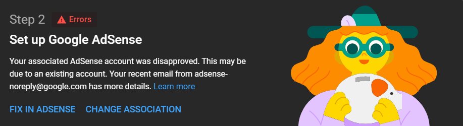 BillBounce4's tweet photo. @TeamYouTube Hi! I've got errors a few times on the second step of monetization process, and I don't know why I get it, I have only one adsense account, can you help, please?
Link to my channel: https://t.co/4ugDyDKZcO https://t.co/icngVuMes2