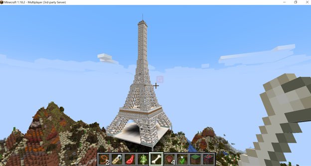 myEarthNFT's tweet photo. Builder in @MyEarthNFT is AMAZING! They build #EiffelTower in Las Vegas. An icon of the city skyline, the high-altitude attraction is located 46 stories up and is a half-scale replica of the world-famous Paris, France landmark. #Minecraft #Metaverse https://t.co/cJmlq10ces