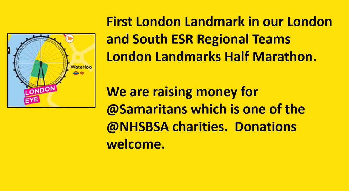 LondonESR's tweet photo. The South and London ESR Teams are undertaking a London Landmarks Half Marathon today.  We are raising money for the @Samaritans.  Donations welcome …. https://t.co/xRRh3Cnq1y  @NHSESR @NHSBSA https://t.co/wmQCiNvm3W