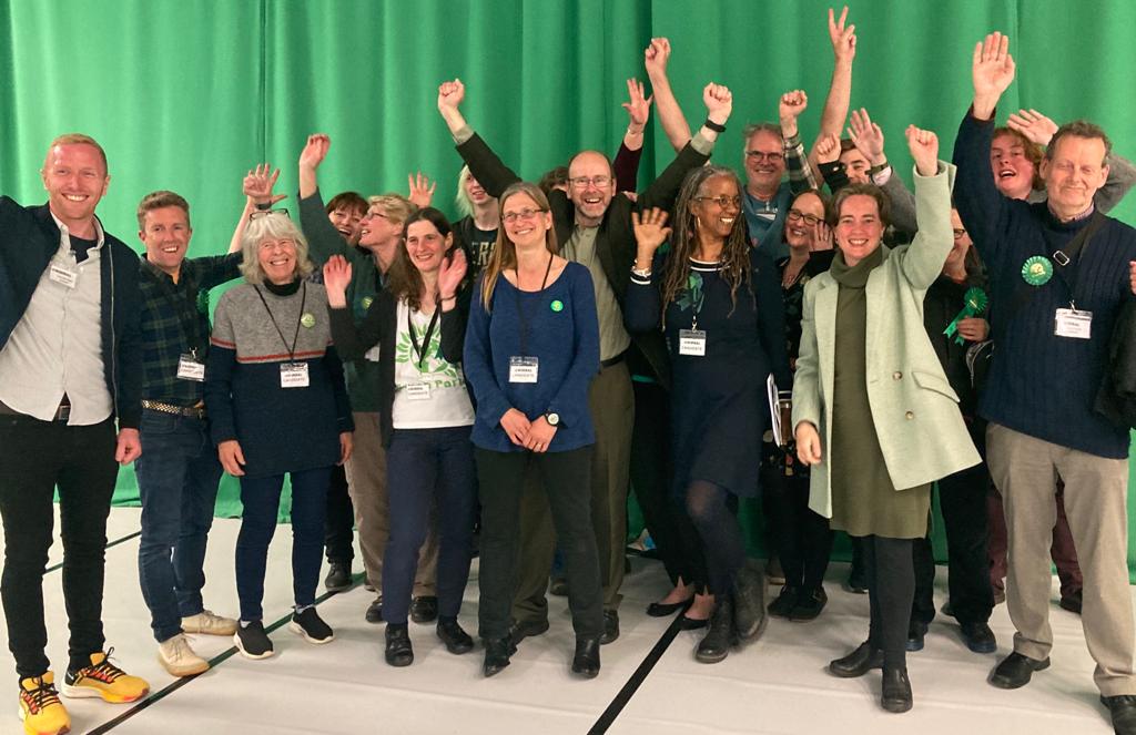 PatCleary2's tweet photo. Last night was rather fun! Now 9 @GreenWirral cllrs. Up from just one four years ago. Amazing. Across Wirral 19% of residents voted Green. Thanks to everyone who helped make it happen. @TheGreenParty #GetGreensElected https://t.co/RGi0RtUHe4