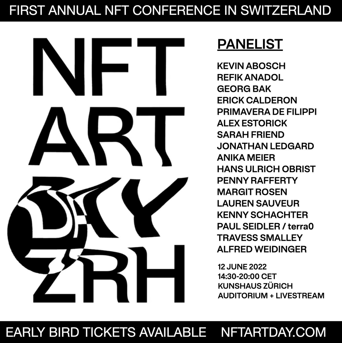 nftartday.zrh (@nftartday) on Twitter photo The first annual NFT and metaverse #conference in #Switzerland. With the aim to spotlight #cryptoart within the realm of the history of #digitalart whilst building bridges with the #art world and the #NFTcommunity. β
Are you ready? π
<a href="/kevinabosch/">Kevin Abosch</a> <a href="/refikanadol/">Refik Anadol</a> <a href="/isthisanart_/">Sarah Friend</a> The first annual NFT and metaverse #conference in #Switzerland. With the aim to spotlight #cryptoart within the realm of the history of #digitalart whilst building bridges with the #art world and the #NFTcommunity. β
Are you ready? π
<a href="/kevinabosch/">Kevin Abosch</a> <a href="/refikanadol/">Refik Anadol</a> <a href="/isthisanart_/">Sarah Friend</a>