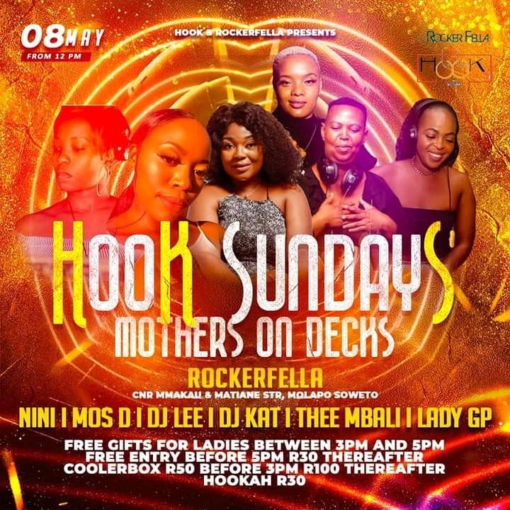 Hooksundays_za's tweet photo. Let's Make this Mother's day Memorable. We at Rockerfella with our female Dj's this Sunday!!! Better I numbers to be part of the movie!!! AYEYE
#IssaHookeffect
#Rockerfella
#WeMovin https://t.co/lXrT7tLb2b