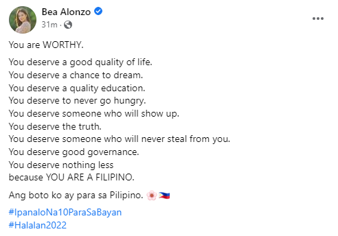 kaaaaloy's tweet photo. Bea Alonzo is #Kakampink!
Bobby Salazar stood up coz she's a Corporate Communications Manager. She is required to have an extensive vocabulary so she never use inane and poorly worded language like 'black sheep' and 'old maid' to describe the people she've just met.
#LeniKiko2022 https://t.co/AOHwWWdmXH