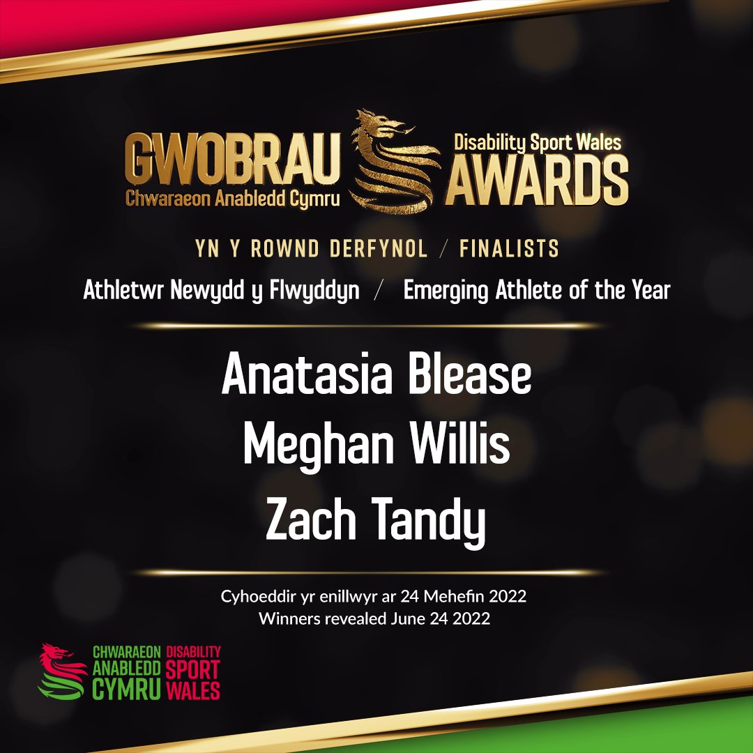 Your Disability Sport Wales Awards Finalists: Emerging Athlete of the Year 🏆 - Anastasia Blease - Meghan Willis - @ZachTandy Llongyfarchiadau 👏 Winners will be revealed at our virtual awards night on Friday 24th June 2022.
