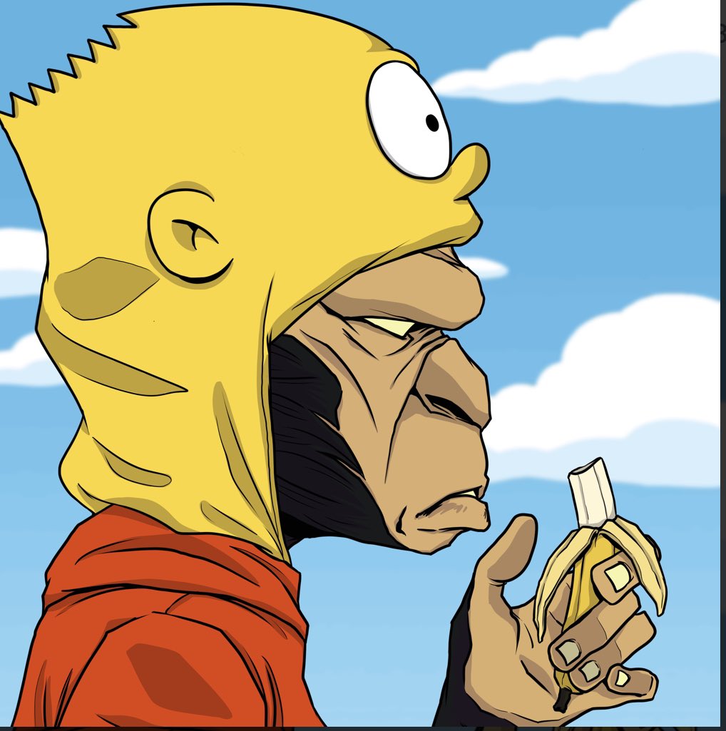 Any <a href="/The_Lunartics/">The Lunartics</a> that like #TheSimpsons?? Next week our fellow <a href="/SuperFarmDAO/">SuperFarmDAO</a> launched <a href="/ApesRus_io/">ARU (Apes R Us)</a>  <a href="/KatunVisual/">Katun_</a> will have an oppurtunity for all holders to get one of 80 rare legendary ape!! You need one Mystical Fruit (MF) and 5 Apes-R-Us (ARU) to burn. One is this BartApe!!
