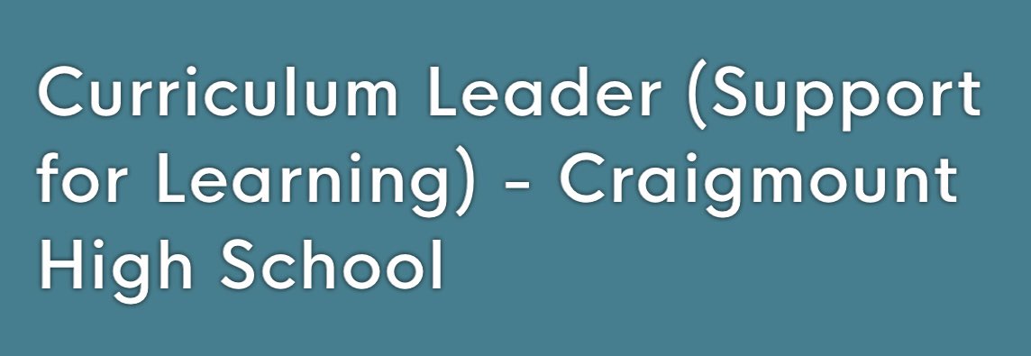 CraigmountHS's tweet photo. Looking for an exciting leadership opportunity? 

At @CraigmountHS we’re recruiting for a Curriculum Leader of Support for Learning starting in August 2022. 

The advert is live now on @myjobscotland:
https://t.co/hwKjrd7fET https://t.co/690O1Dsqhr