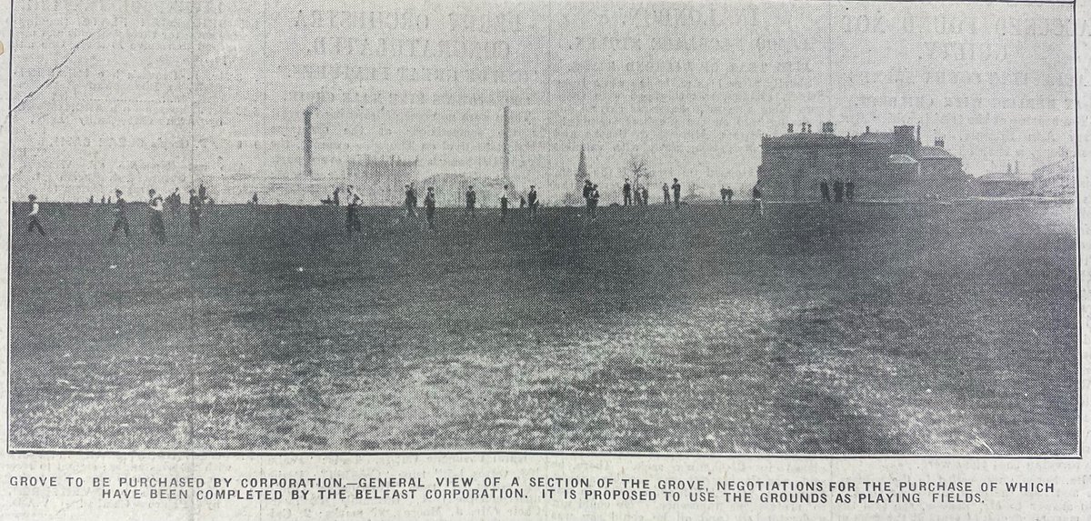 topping_darren's tweet photo. The grounds of 'The Grove', as published by the Belfast Telegraph in August 1931. As the caption says, the grounds were purchased by Belfast Corporation and turned into the Grove Playing Fields https://t.co/lG0qUgSByc