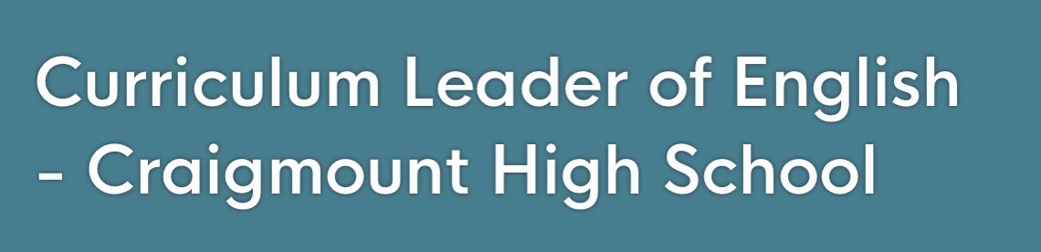 CraigmountHS's tweet photo. Looking for an exciting leadership opportunity? 

At @CraigmountHS we’re recruiting for a Curriculum Leader of English (part-time for a year) as part of our @CraigmountEng team starting in August 2022. 

The advert is live now on @myjobscotland:
https://t.co/oRkxsSDN5s https://t.co/DPJEgyjwcb