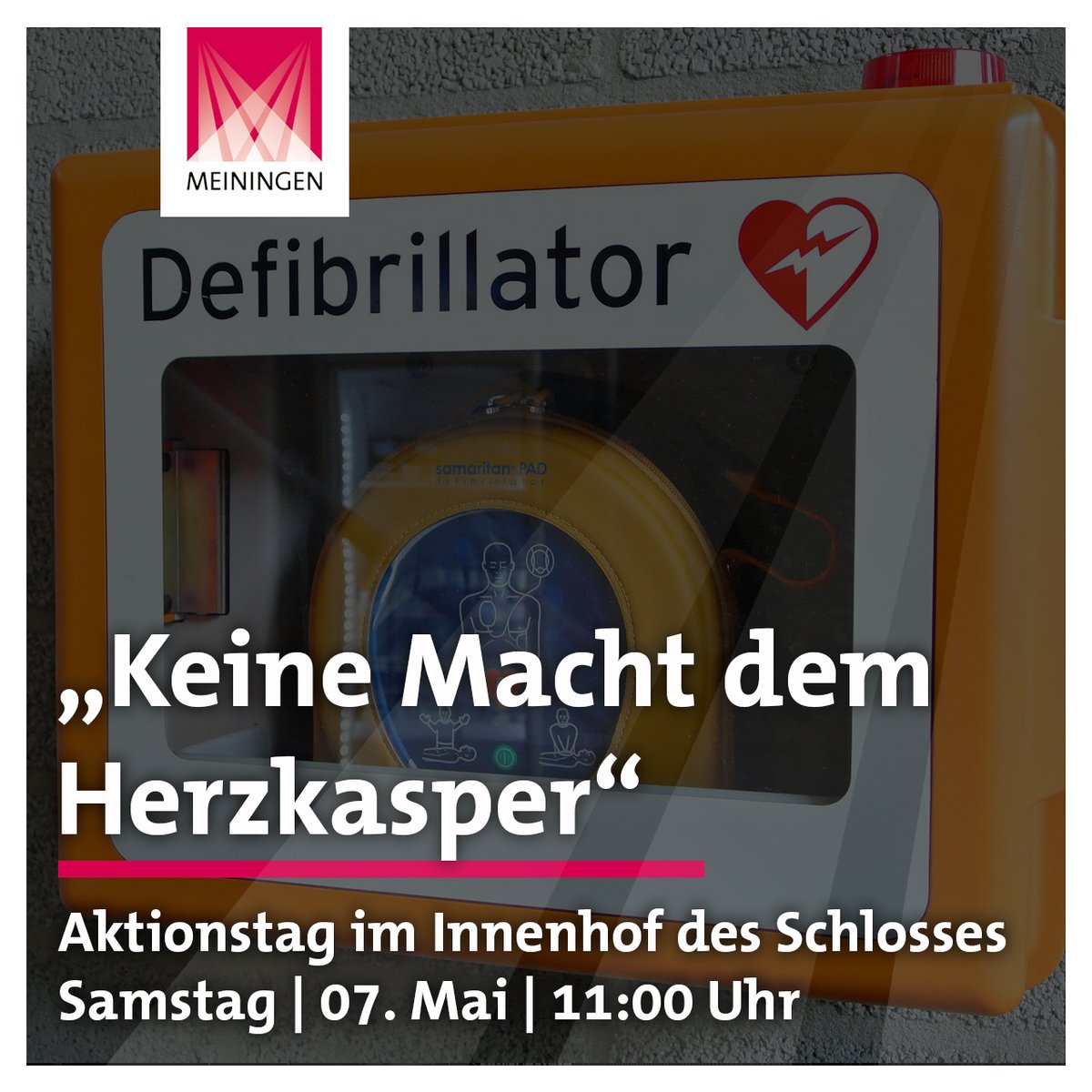 Save the Date. 
Erste Hilfe rettet Leben! 🚑 Umso wichtiger ist es, dass im Ernstfall alle Griffe sitzen. An mehreren Standorten im Stadtgebiet sollen Defibrillatoren💟 für die Bevölkerung frei zugänglich zur Verfügung gestellt werden.
#Meiningen #DRK