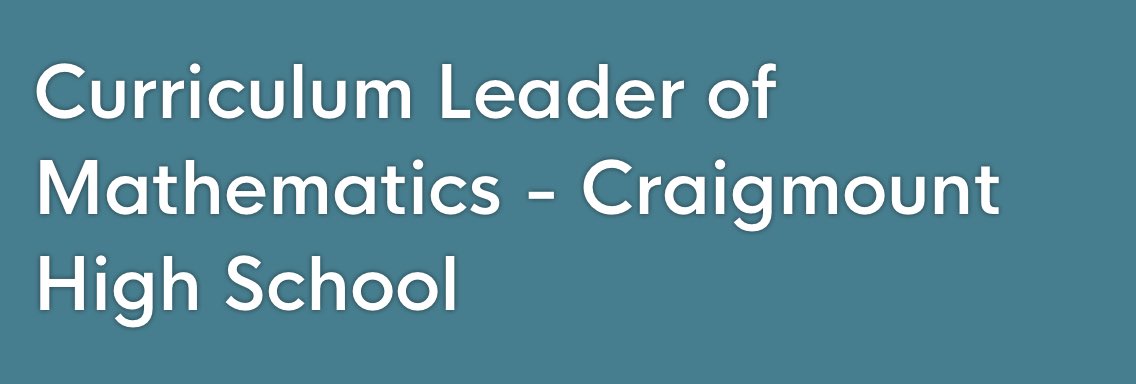 CraigmountHS's tweet photo. Looking for an exciting leadership opportunity? 

At @CraigmountHS we’re recruiting for a Curriculum Leader of Maths as part of our @CraigmountMaths team starting in August 2022. 

The advert is live now on @myjobscotland:
https://t.co/lmwoqeJskt https://t.co/P9vDRggpfp
