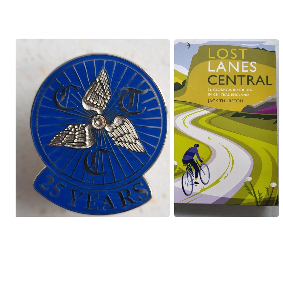 johnnydverity's tweet photo. Seems very fitting the my @WeAreCyclingUK 25 years membership badge and @jackthurston Lost Lanes Central should arrive on the same day. I still love cycling as much as I have at any time in those years,and look forward to using Jack's lovely new book to discover new routes. https://t.co/n0DKntNk9d