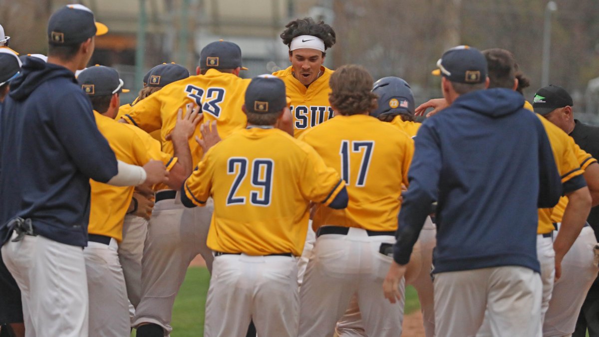 MSUBBaseball's tweet photo. CLINCHED | #MSUBBaseball wrapped up a berth in the #GNACBSB Championships with a wild doubleheader sweep Thursday, which included a walk-off home run by AJ Wagenmann.

FULL RECAP - https://t.co/L7J9ydp6SW https://t.co/xMLwJVoci3