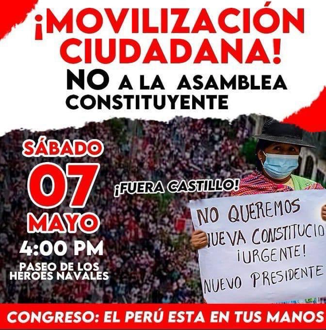 AngelHe06119044's tweet photo. Se acerca el día sábado, todos los peruanos de buen corazón debemos de participar, no debemos permitir que el PLAGIO, la viveza del presidente, las artimañas de los #Castillistas y #Cerronistas nos ganen.
#VivaElPerú 🇵🇪
#NoalaAsambleaConstituyente 
#FueraCastilloFuera https://t.co/XbfEGEt9s4
