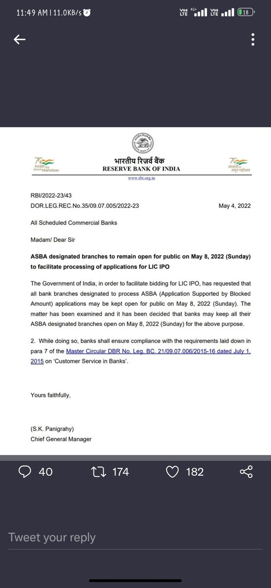 DeepakShukla314's tweet photo. @RBI
@FinMinIndia
@DFS_India
@UFBUIndia
@SoumyaDatta7
@officialAIBOC

LIC IPO -RBI is requested to review their decision.  Banks remain open on 6th, 7th and 9th May. Investors can do their transactions through offline and online mode on these days. 

https://t.co/00LZ4ULJuQ https://t.co/3ztMiLrvq6