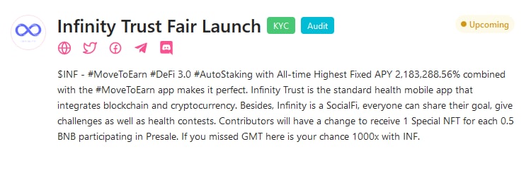 We just got KYC badge from PinkSale 😊😊
#MoveToEarn #Defi3.0 #AutoStaking #INF