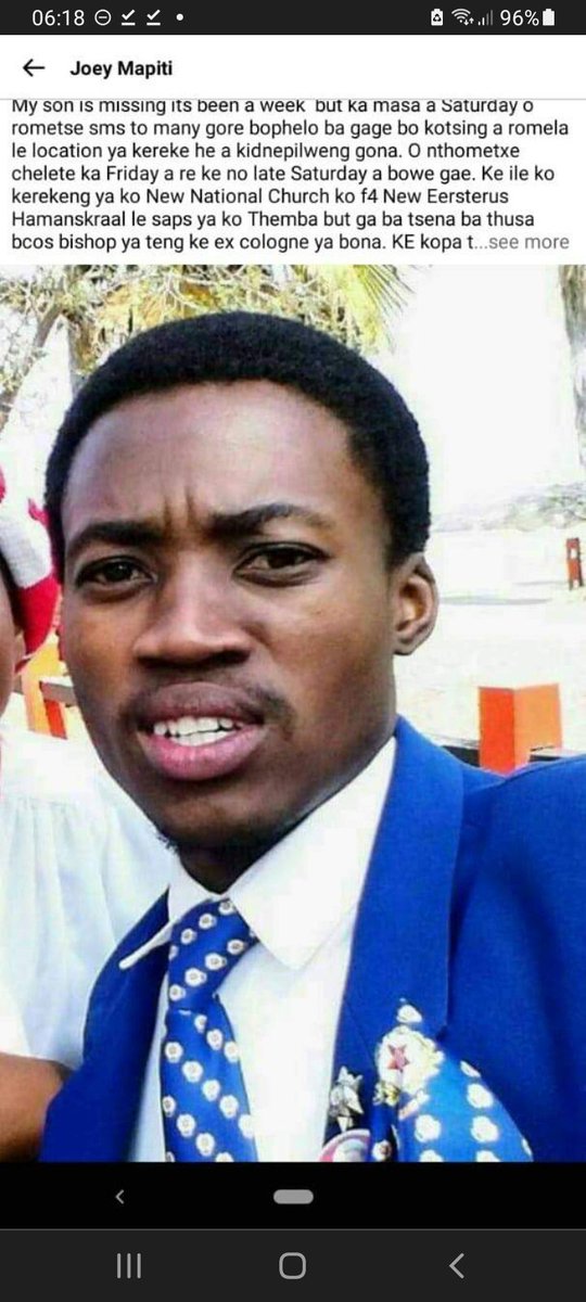 Zar_Missing's tweet photo. #MissingPersons_zar 
Please help us find Johny Katlego Mapiti, 
If you hear about his whereabouts please call his Mother on 076 295 7903 https://t.co/AoEeL7aWgm