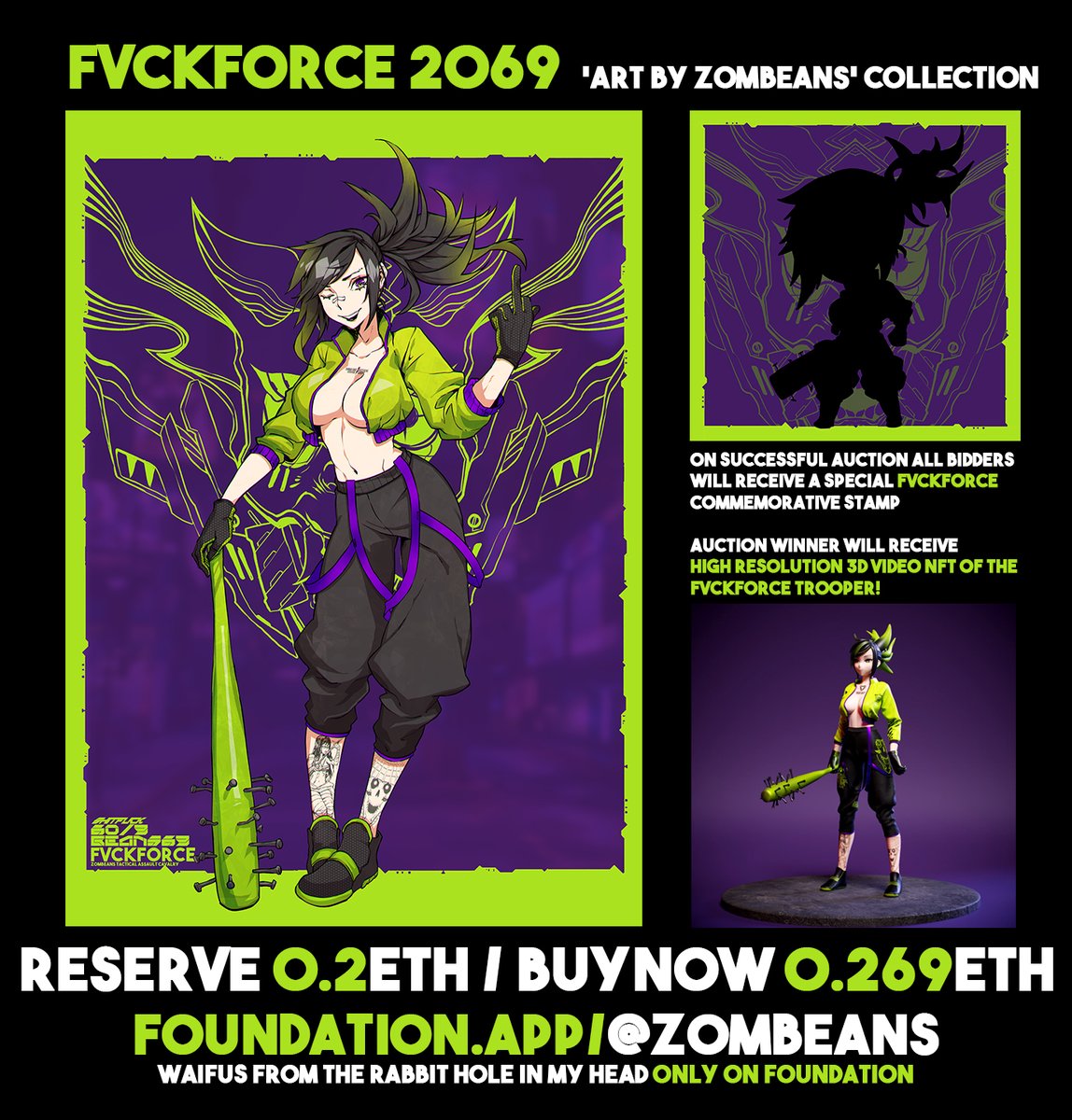ZOMBEANS_3D's tweet photo. FVCKFORCE2069 - Illustration ver.
NOW ON @foundation
PRICE UPDATE!
RESERVE PRICE 0.2ETH / BUY NOW 0.269ETH
Bidders get a stamp and winner gets the 3D render version!
https://t.co/5OTj7bvsJp
RT appreciated!💖
#anifriends #NFTsales #NFTdrop #NFTanime #NFTJPN #NFTCommumity #FND #NFT https://t.co/ymVliwqZwj