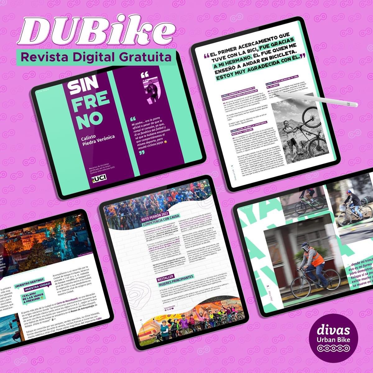 DIVASURBANBIKE's tweet photo. ¡Hey Hey! ¡Qué pedal! Estamos muy felices por presentarte la #Revista y #Directorio ciclista: #DUBike 📖 que estuvimos trabajando por un año 🚴🏻‍♀️✨ Conoce nuestra colectiva ciclista Divas Urban Bike que celebraremos nuestro 8.º aniversario en junio 2022 (soon) 🎉🍾 https://t.co/Vl5okiyBv4