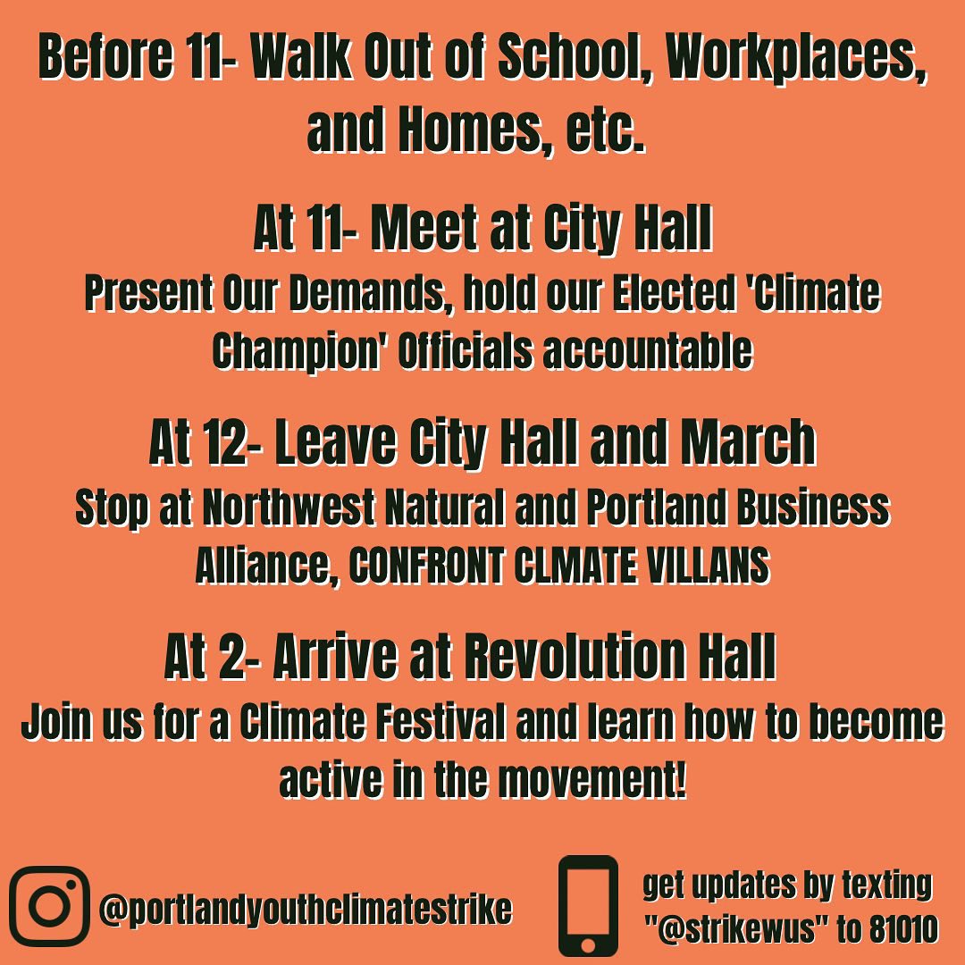 PortlandStrike's tweet photo. ⚠️Strike Countdown: 15 Days‼️See the graphics for more information on the strike and festival!! Make sure to follow our instagram as well!! We’ll see you MAY 20 at 11am!! All ages welcome!! #ClimateStrike ✨🌎🗣✨👊 https://t.co/E0TYf9cnmv