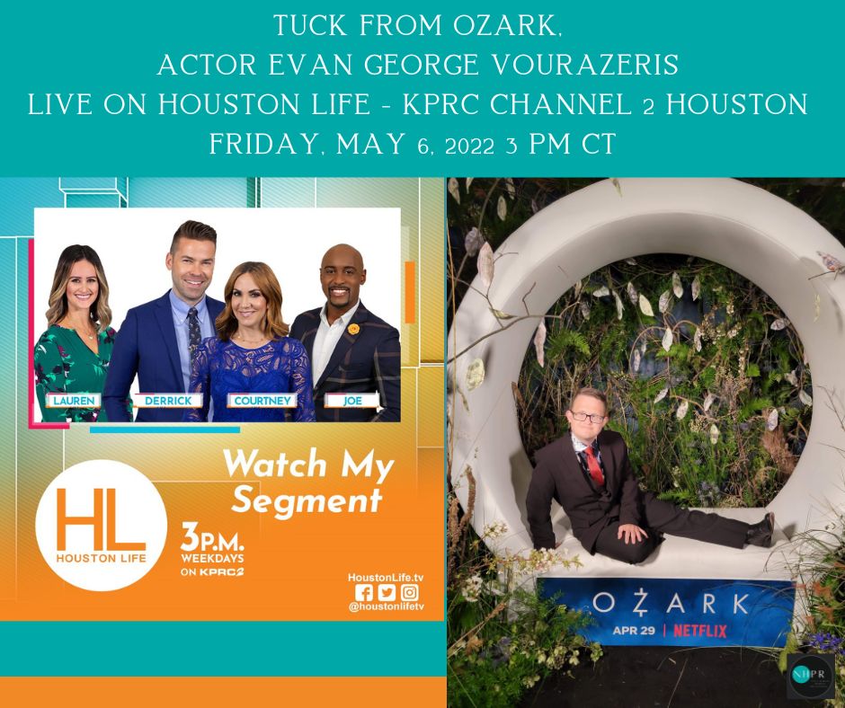 NinaHargisPR's tweet photo. Tune in tomorrow, Friday, May 6th at 3 PM CT to @HoustonLifeTV LIVE on @KPRC2 or go to https://t.co/RDI78SsWHJ to watch @EvanGVourazeris  talk @Ozark Series Finale and Premiere in #NYC. #Netflix #Ozark #AbilitiesNotDisabilities

https://t.co/f7Gwnt18Q9 https://t.co/0RNUT987in