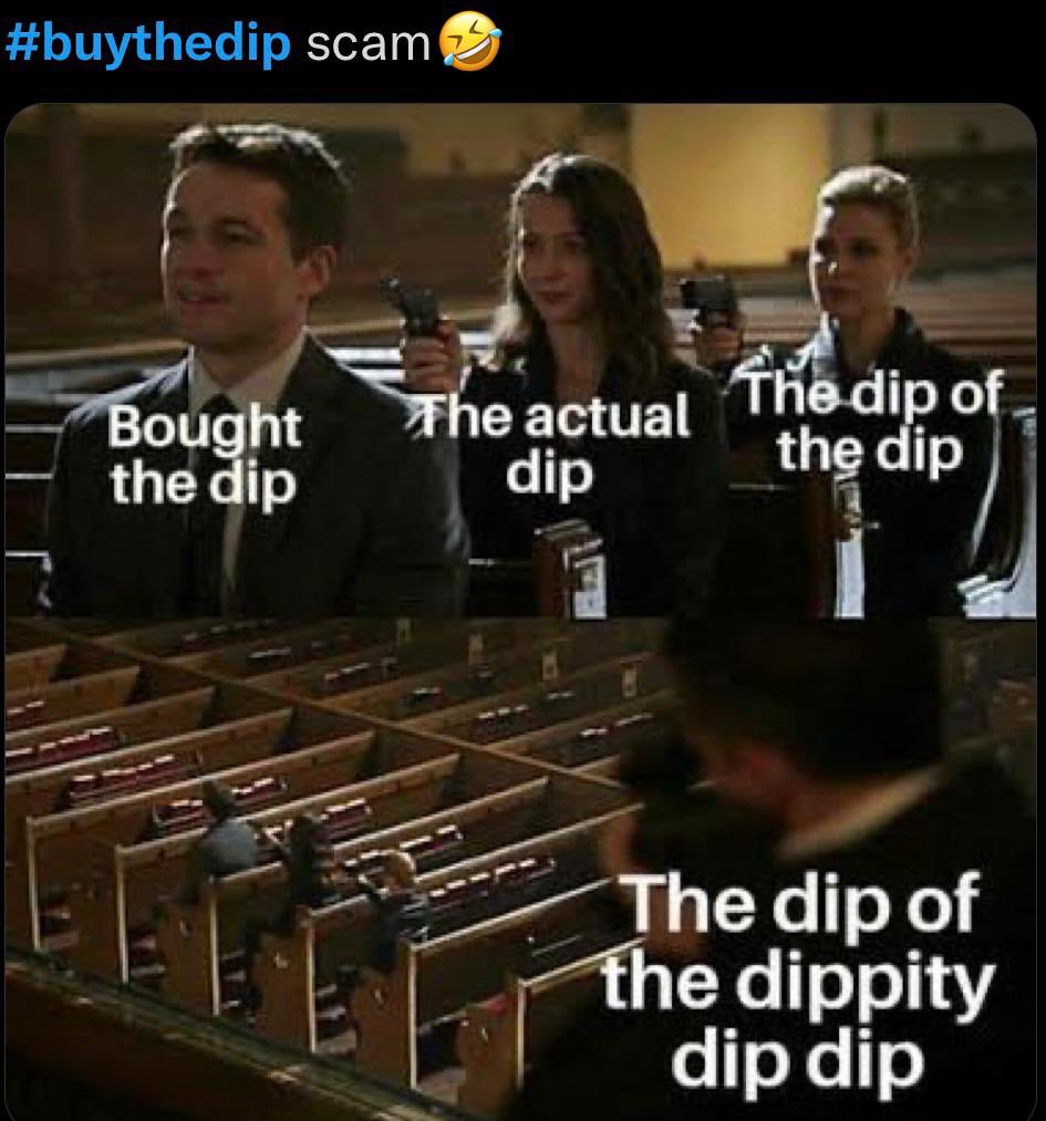 AtMaliks's tweet photo. Which stage are we at right now? The dip of the dip OR the dip of the dippity dip dip? 

#buythedip #Cryptos #HODL #stonks https://t.co/VjmVv09p5Y