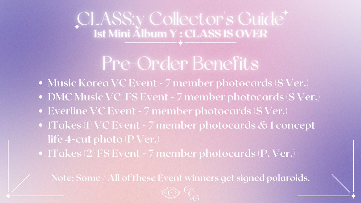 CLASSy_CG's tweet photo. #CLASSyCollGuide for the pre-order (event) benefits of the 1st Mini Album Y <CLASS IS OVER>. will update again if more pobs will be announced!
#CLASSy #클라씨
#Y_CLASS_is_Over https://t.co/6EQofpqkPo