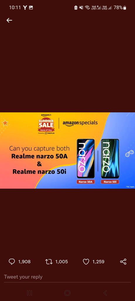 pandyakeyur88's tweet photo. @amazonIN #Realmenarzo50SeriesonAmazon
Here my screen shot https://t.co/qD2n6u5ckB