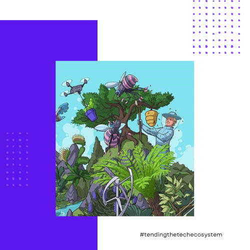🔥🔥🔥 On May 12 we are launching our inaugural report "Tending the Tech-Ecosystem: who should be the tech regulator(s)?"  
Digital launch registration details ⬇️🧵
 
<a href="/BillHope_art/">Bill Hope</a> created an🤩 cover; we will share a tiny snippet each day, before the full reveal @ the launch 1/4