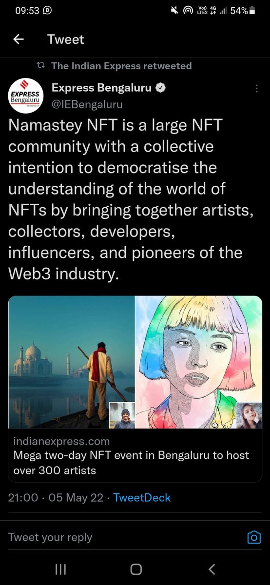 graphicurve's tweet photo. GM Fam!! An amazing thing happened yesterday🥰
So, @IndianExpress covered @NamasteyNFT and they also covered @hegden , @ivaavi and my NFT journey.😍🤍
Grateful to the entire NamasteyNFT team who made this happen especially @makclickz for always being so supportive and thoughtful. https://t.co/n8FJ9PTyKV