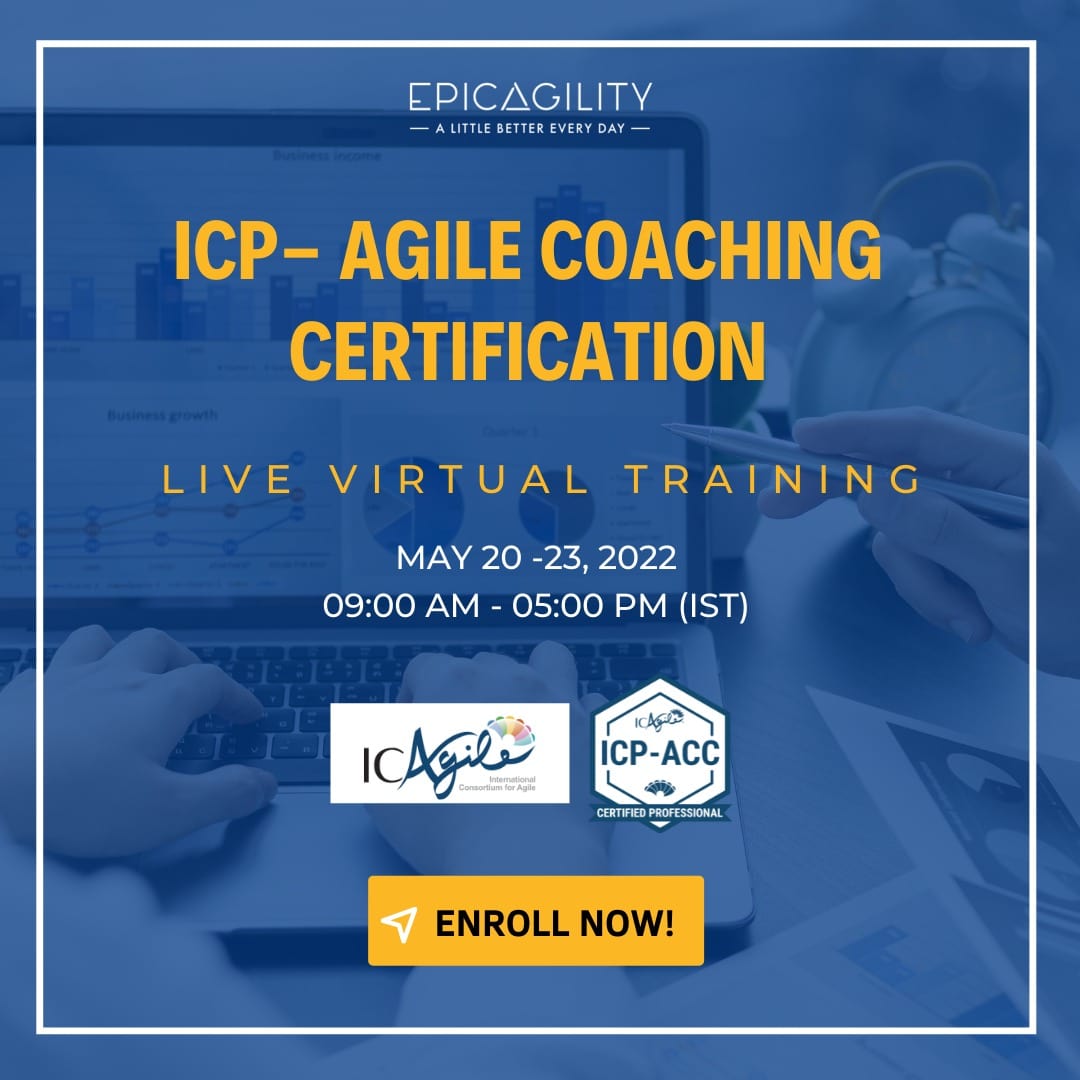 epicagilityin's tweet photo. Discover why #coaching is necessary in the #Agile setting with our Agile Coaching Masterclass, an immersive #learning programme for coaching agile teams &amp; change catalysts for organisational progress. Enroll now for 20-21-22 May. #AgileTraining #icagile #epicagilityindia https://t.co/sJjeR26jPD