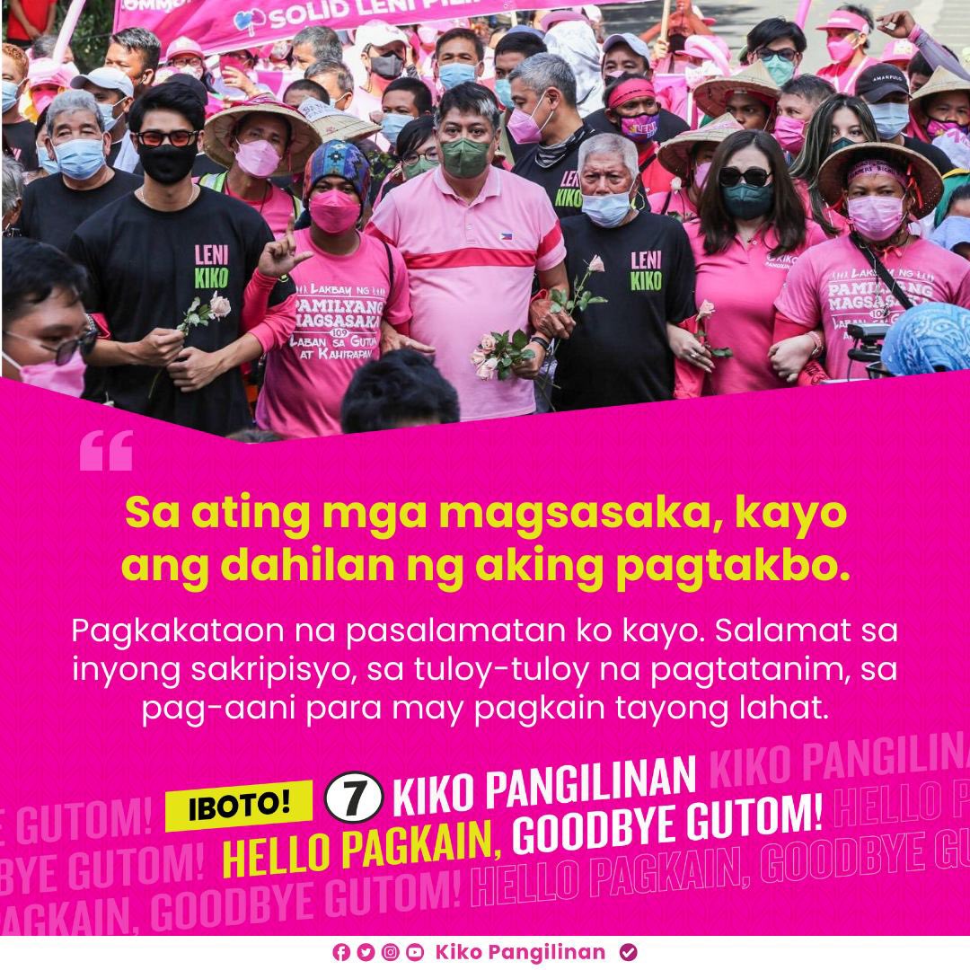 kikopangilinan's tweet photo. Noon hanggang ngayon tumitindig tayo para sa mga magsasaka at hindi tayo titigil sa paglaban hanggat 'di naibubuhos ang buong suporta sa kanila. 

Oras na para suklian ang kanilang serbisyo sa bansa. Ibigay natin ang nararapat sa kanila.

#HelloPagkainGoodbyeGutom
#KikoAngManokKo https://t.co/WxgCG9H7oS