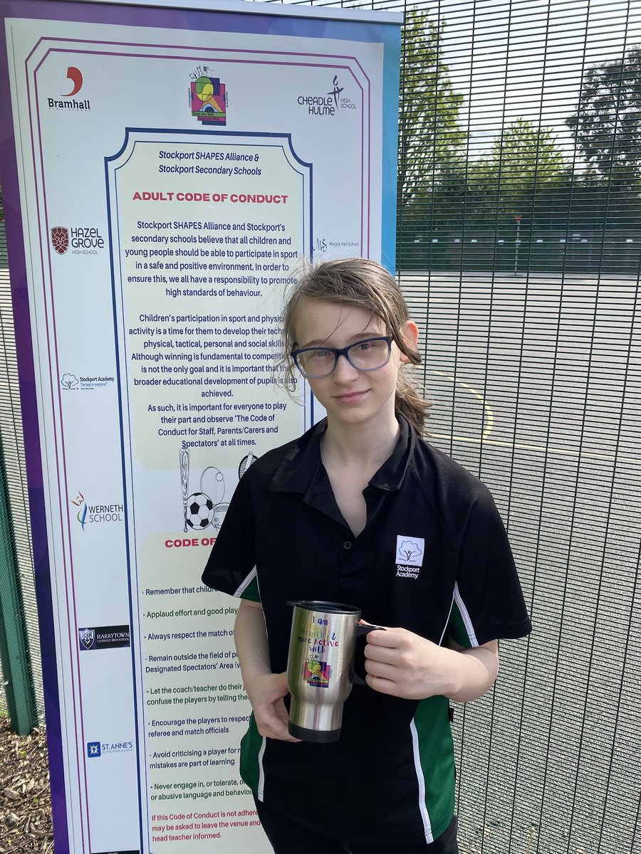 Congratulations to the several children from <a href="/PE_sptacademy/">Stockport Academy PE</a> who today received their <a href="/StockportSHAPES/">Stockport SHAPES Alliance</a> ‘Travel Mug’ in recognition of leading six different events during the year. We had over 20 Leaders helping today so more mugs will be needed soon!  <a href="/sptacademy/">Stockport Academy</a>