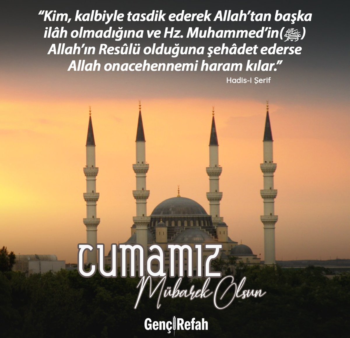 Hayırlar feth ola. Şerler def ola. Gönüller şâd ola. Akıl başa gele, fitne taşa gele! Devletimiz pâyîdâr ola! Birlik ve dirlik daim ola! Milletimiz selâmet bula! Düşmanlarımız kâhr-u perîşân ola, Oyunları bozula, boyunları büküle!...

Cumamız Mübarek Ola.