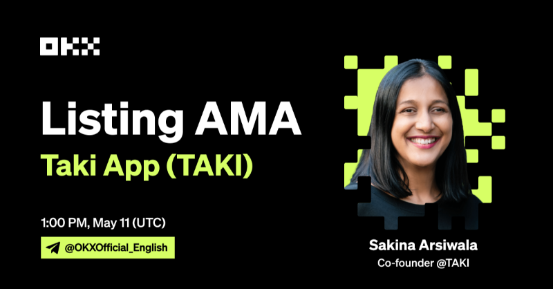 okx's tweet photo. 📣 Join the OKX x TAKI AMA Campaign Retweet Campaign 🔄

1️⃣0️⃣0️⃣ @OKX users will win up to 1,000 USDT in $TAKI.

✅ RT &amp; @ 2 friends
✅ Follow @okx &amp; @takiapp twitter page
✅ Join #AMA with Sakina Arsiwala, Co-founder @takiapp

Fill ⤵️
