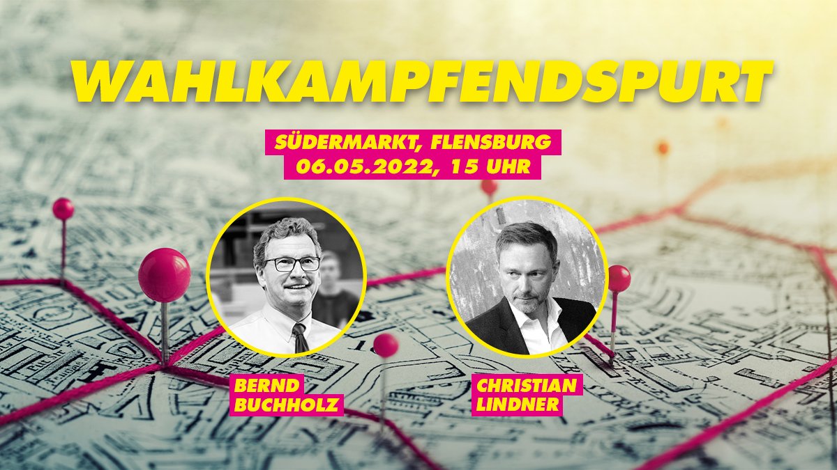 FDP_SH's tweet photo. In 2⃣ Tagen wählt #SchleswigHolstein einen neuen Landtag. Seid deshalb heute dabei, wenn @c_lindner und @BerndBuchholz nach Flensburg kommen und über unsere Ziele zur #ltwsh22 sprechen. #dasbrauchtdasland #fdpsh @fdp
📅 Freitag, 6. Mai 🕔 15 Uhr
📌 Südermarkt in Flensburg https://t.co/AR40hRndQP