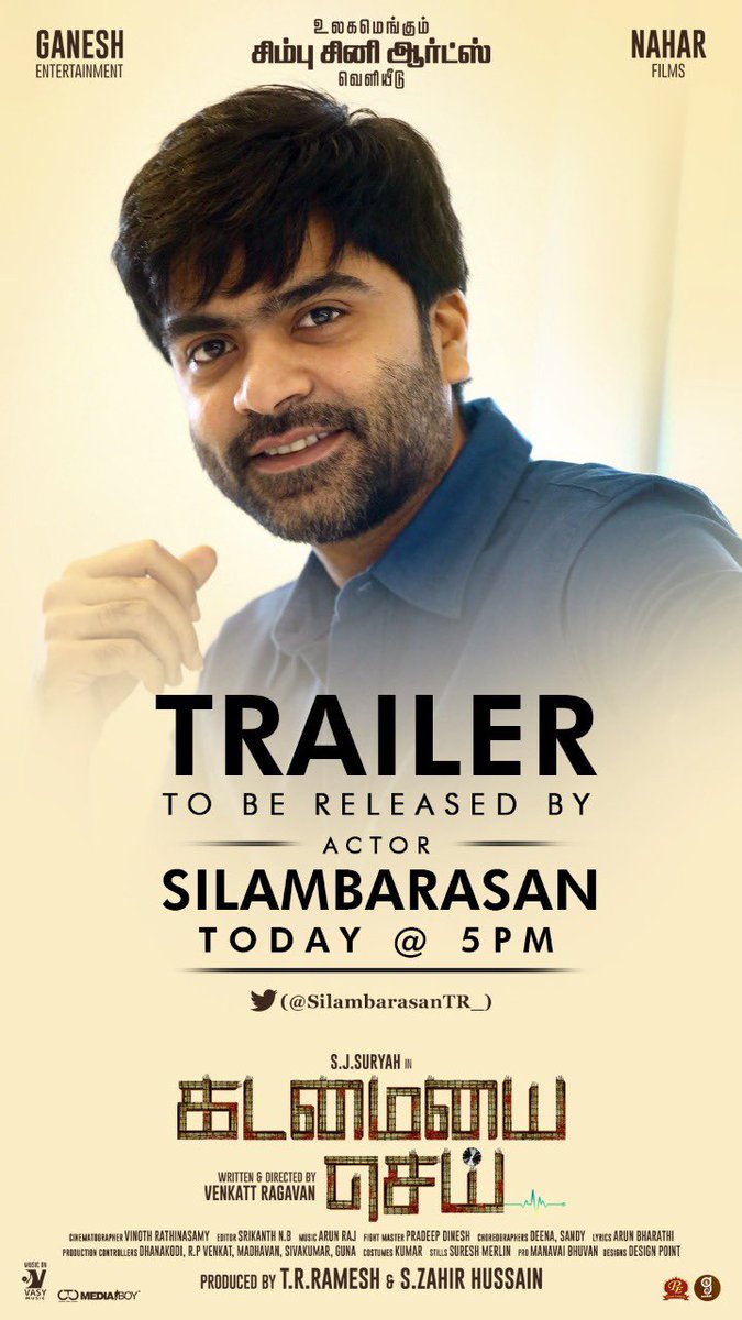 iam_SJSuryah's tweet photo. Good morning friends 💐💐💐to day my two trailers r getting released https://t.co/7WSDfnWH00 a villain in DON with our prince @Siva_Kartikeyan sir at @7pm 😍😍😍👍👍👍 &amp; 2. As a hero in KADAMAIYAI SEI😍😍😍👍👍👍@5pm 💐💐💐and thx to Nanban @SilambarasanTR sir for releasing🙏sjs https://t.co/8e87doMR3b